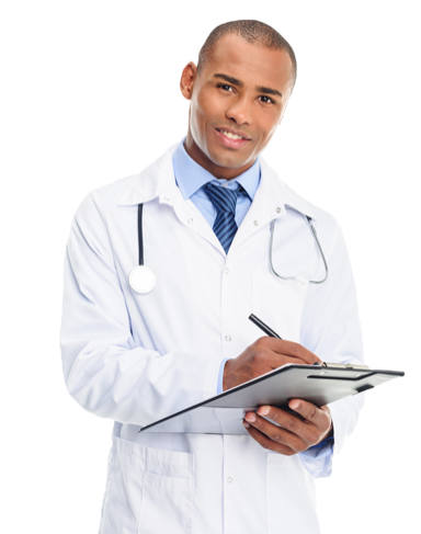 Doctor with medical chart on clipboard.