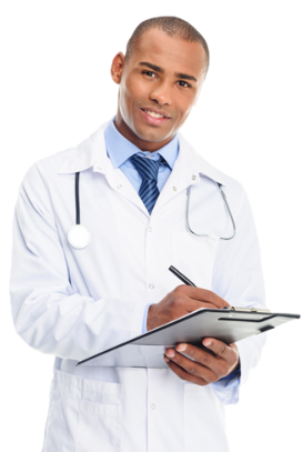 Doctor with medical chart on clipboard.